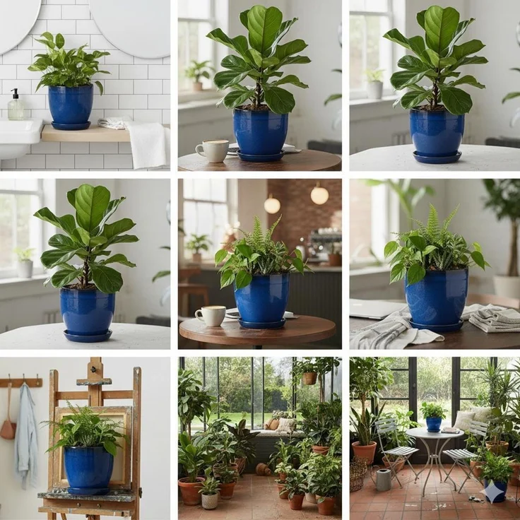 Blumentopf aus Keramik Modell "EggPot" 27cm Royal Blau mit Teller – Bild 10