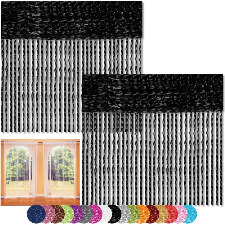 Fadenvorhang 2er Pack Gardine Raumteiler, Auswahl: 140x240 schwarz - jet black – Bild 1