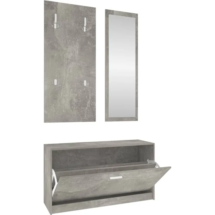 vidaXL 3-tlg. Flurmöbel-Set Betongrau Holzwerkstoff 342573