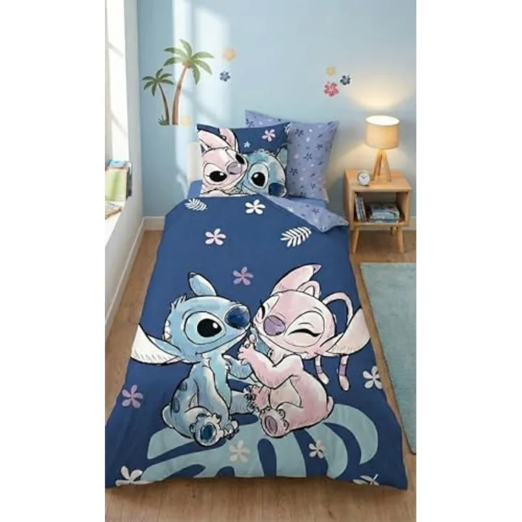 Lilo & Stitch Bettwäsche Set Bettbezug 140x200 cm + 65x65 cm Baumwoll-Mix