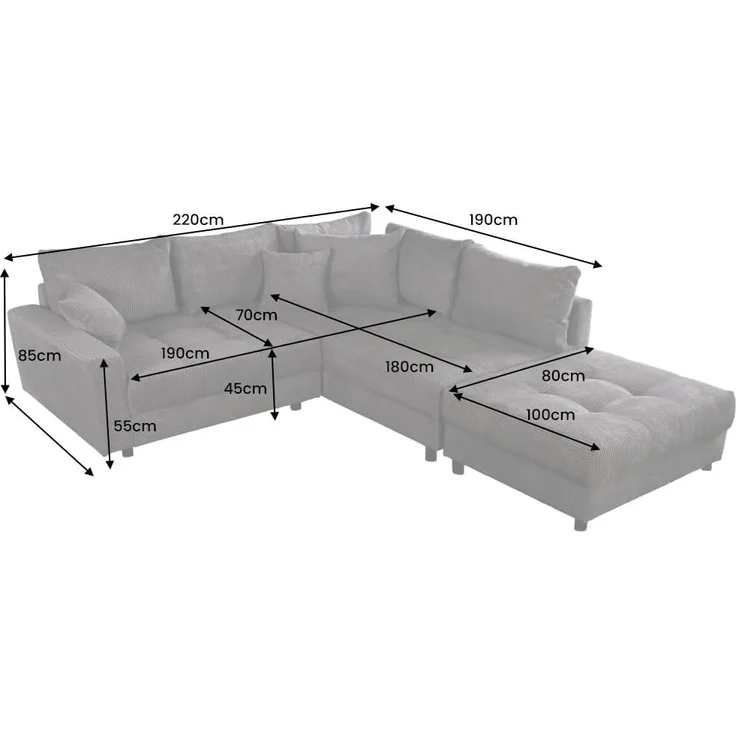 riess-ambiente Ecksofa KENT 220cm dunkelgrau, Set 2 Teile, Wohnzimmer · Couch · Cord-Bezug · Federkern · inkl. Hocker · Design – Bild 3