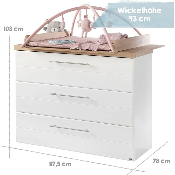 roba Kinderzimmerset 'Nele' 3-teilig - Bett 70 x 140 - Wickelkommode - Kleiderschrank 3-türig - Weiß – Bild 9