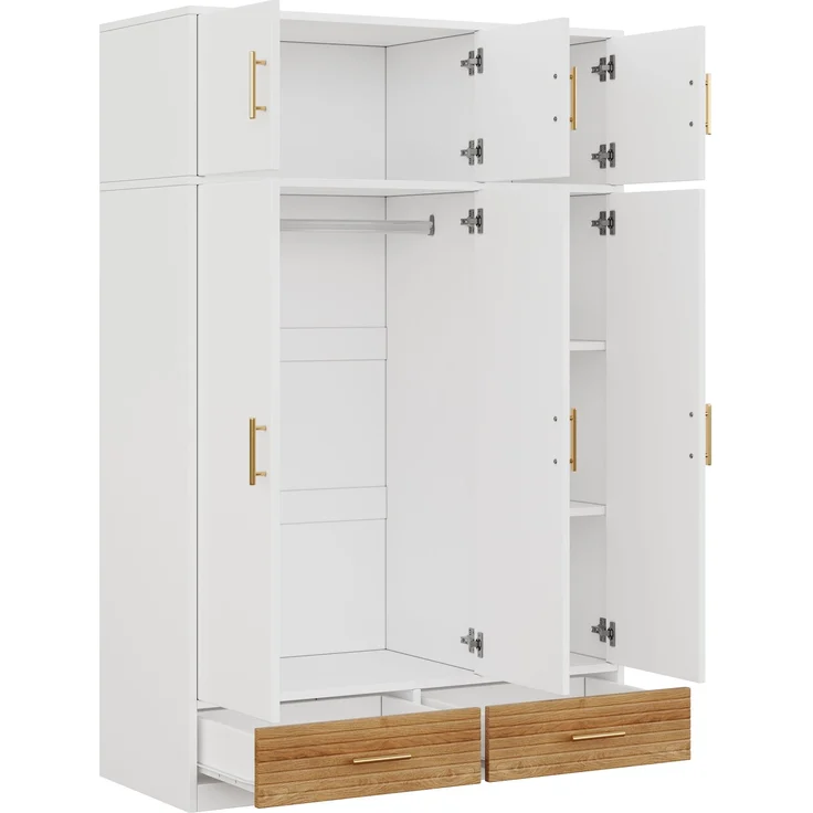 Merax 3-türiger Kleiderschrank + Gitterbett, Babyzimmermöbel, Kinderzimmermöbel-Set, Schlafzimmermöbel, freistehender Kleiderschrank mit Aufsatzschrank (120 x 50 x 180 cm), Babybett (70 x 140 x 87 cm), Naturholz – Bild 7