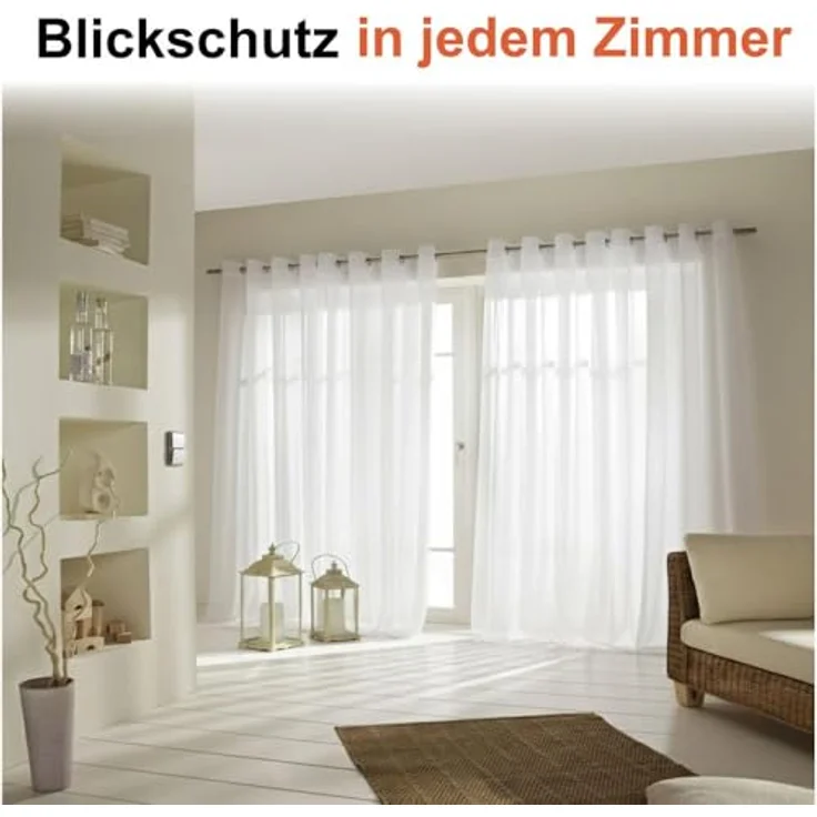 2er Set Ösenvorhang Voile 245 cm weiß transparent - Farbe: Weiss – Bild 3