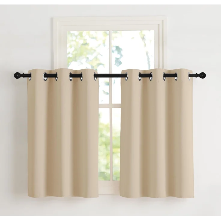 NICETOWN Scheibengardinen Küche Gardine Kurz Fenster Ösenschal 2er Set, Biscotti Beige H90 x B107 cm, Verdunklungsvorhänge mit Ösen Vorhänge Beige Blickdicht Thermo Vorhang