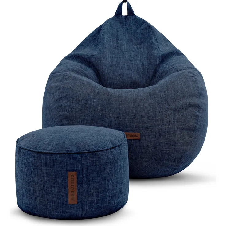 Green Bean® 2er Set Indoor Sitzsack + Hocker mit EPS-Perlen Füllung - Sitzhocker Sitz-pouf , Dunkelblau, L