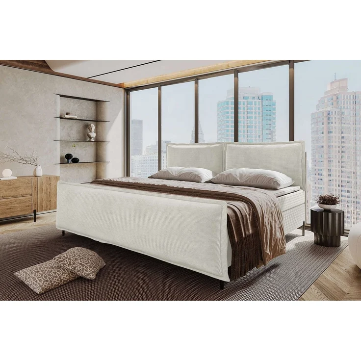 99rooms Vero Plus Familienbett Boxspringbett 260×200 cm Cordstoff POSO Greige – Bild 5