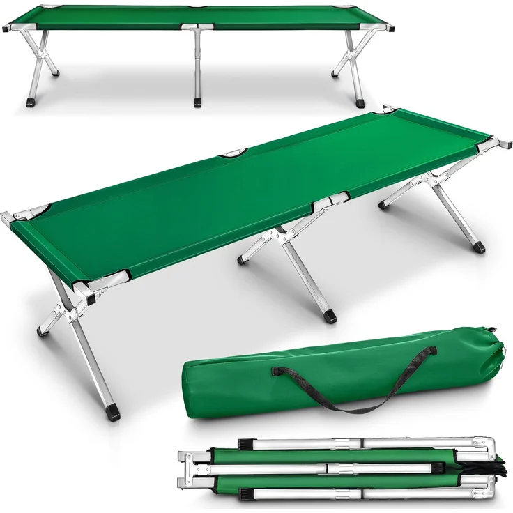 TRESKO XXL Campingbett Feldbett 190 x 64 x 44 cm Metallrohr - Belastbarkeit bis 150kg Grün – Bild 2