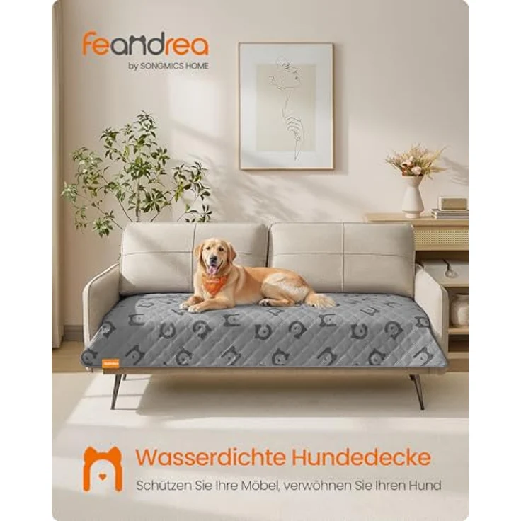 Feandrea Wasserdichte Hundedecke, Decke für große Hunde, 178 x 76 cm, Autoschondecke für Haustiere, Sofaschutz, maschinenwaschbar, rutschfeste Unterseite, Stepp-Design, taubengrau PPBDE025G01 – Bild 3