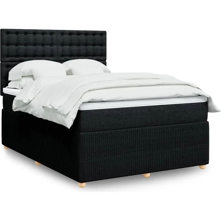 vidaXL Boxspringbett mit Matratze Schwarz 140x190 cm Stoff 3294367 – Bild 1