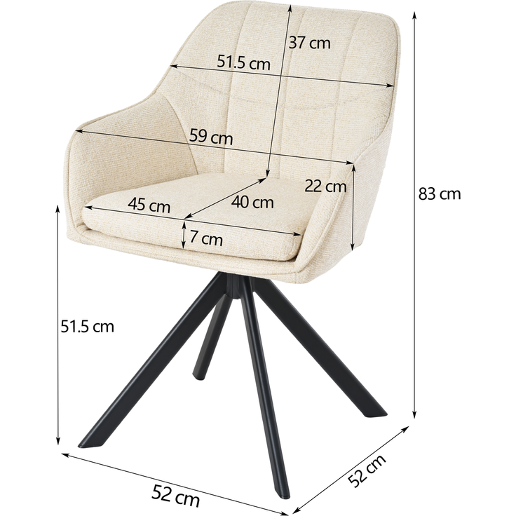 GOEURVANT 1437 Esszimmerstühle 4er-Set mit Armlehnen, 360° Drehbar, Chenille - Creme – Bild 8