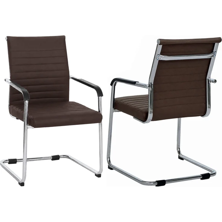 2er-Set Besucherstuhl HWC-Q85, Konferenzstuhl Freischwinger, Metall Kunstleder 280 g/m² ~ dunkelbraun – Bild 1