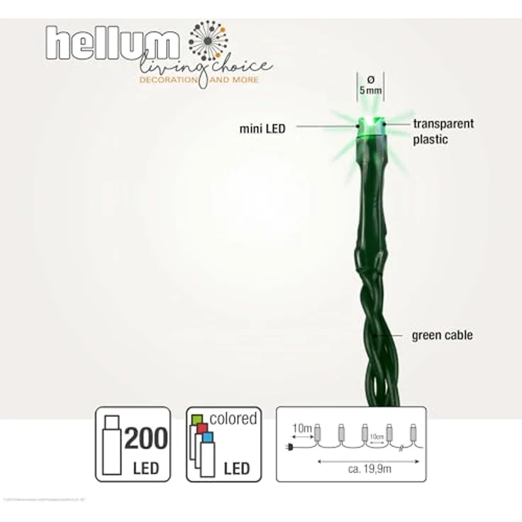 hellum Lichterkette 200 LED, 19,9 m beleuchtete Länge Lichterkette außen, outdoor strom mit Timer, outdoor bunt mit Stecker, Außenlichterkette mit Außen-Transformator – Bild 3