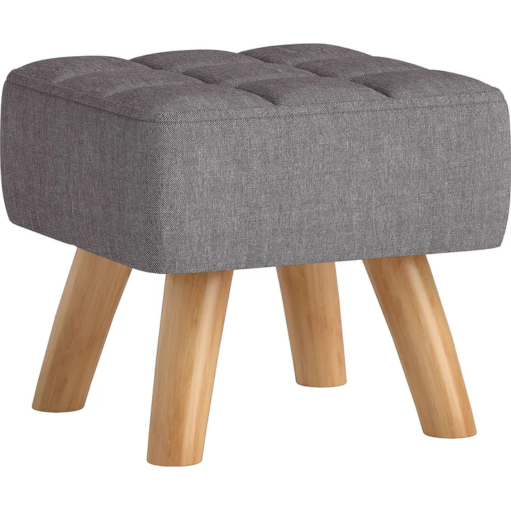 Fußhocker mit Polsterung, Leinenoptik, Holzbeine, bis 110 kg belastbar, Grau--Grau--27x27x26cm--YOUDENOVA