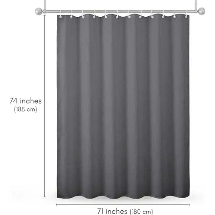 Americanflat Duschvorhang, 100% Polyester, wasserabweisend, mit Metallösen und 12 Duschvorhangringen, Lange Duschvorhänge für Badezimmer, 71 x 74 cm, Grau – Bild 3