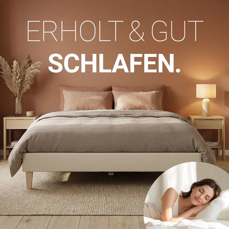 Polsterbett 140x200 cm Beige Doppelbett mit Lattenrost Futonbett Stoffbett Bett Bettgestell – Bild 5