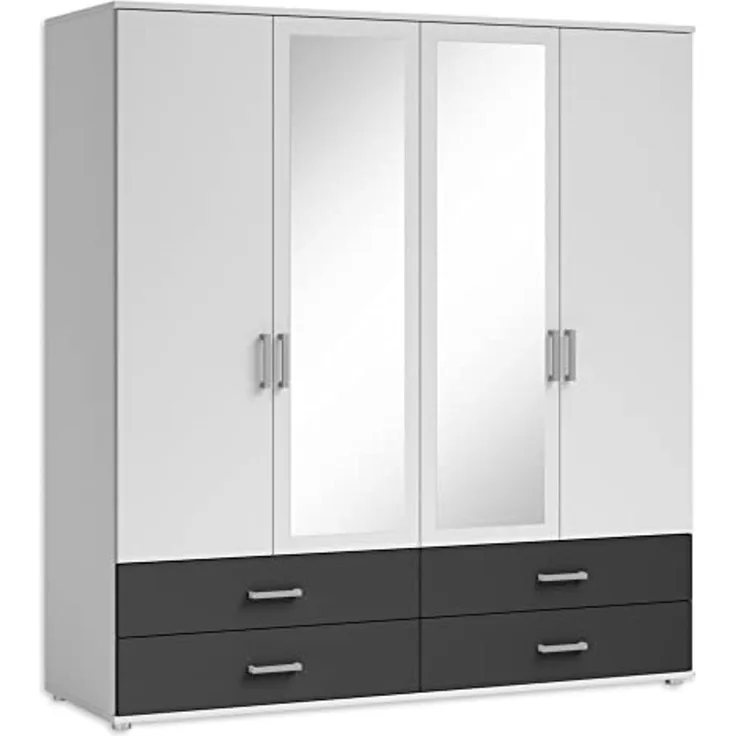 IVAR Kleiderschrank mit Spiegeln und Schubladen - Vielseitiger Drehtürenschrank 4-türig in Weiß, Graphit - 180 x 190 x 51 cm (B/H/T)