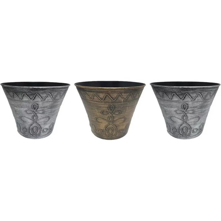 HTI-Living Blumentopf Blumentopf Nessa Ornamente Gold Silber 3er-Set (Set, 3 St, 3 Übertöpfe), Übertopf Kunststoff – Bild 4