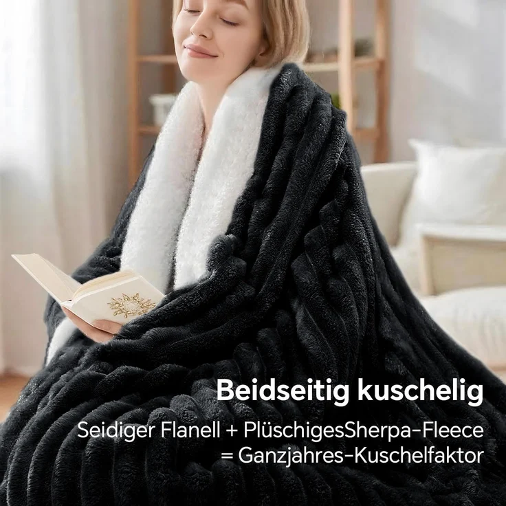 BEDELITE Kuscheldecke Flauschig Decke Klein - Dicke Sherpa Decken Schwarz 125x150 für Sofa, warme Cord Kuscheldecken weiche Fleecedecke Wohndecke als Sofaüberwurf für Wohnzimmer – Bild 6