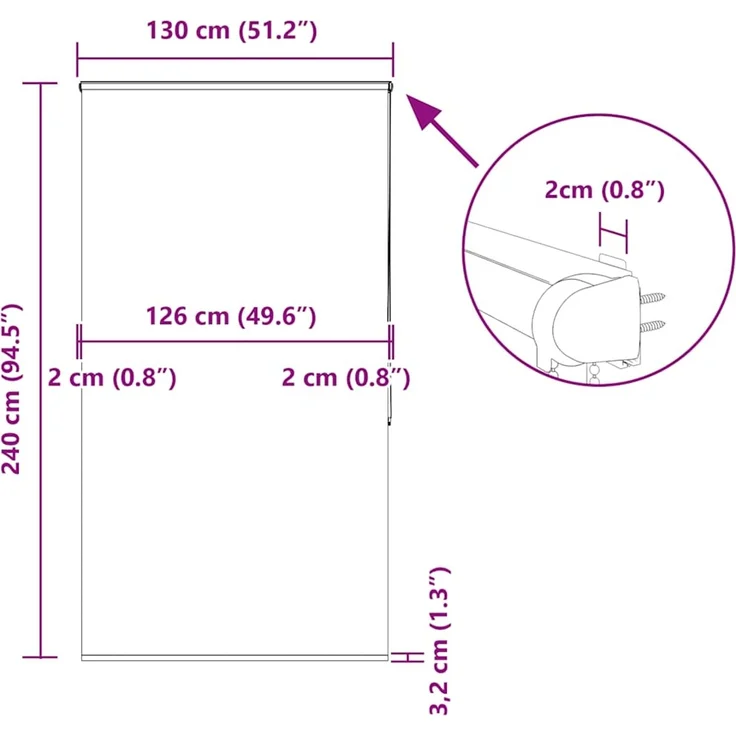 vidaXL Duschrollo mit Kassette 130x240 cm Stoffbreite 126 cm 4015004 – Bild 12