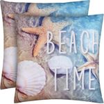Outdoor Kissen mit Paspel ( 45 x 45 cm ) Dekokissen Garten - Reißverschluss - Schmutz- und Wasserabweisend - abnehmbarer Kissenbezug Beach Time 2er-Pack