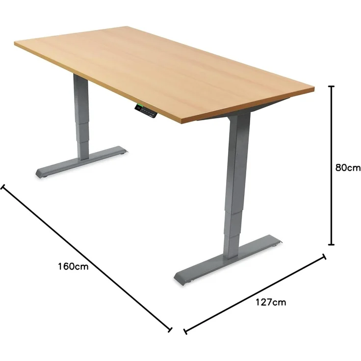 Desktopia Pro X - Elektrisch höhenverstellbarer Schreibtisch / Ergonomischer Tisch mit Memory-Funktion, Buche, Gestell Grau, 180x80 cm – Bild 2