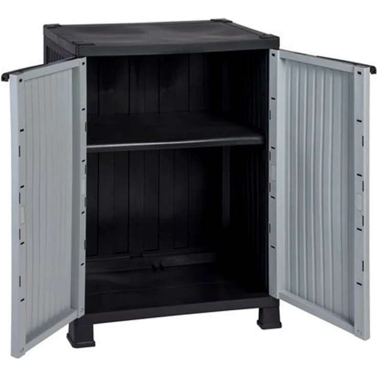 Kreher Mehrzweckschrank 'MADERA' im Rattan Design mit 1 Einlegeboden (Schwarz/Grau) Rattan Design, Pflegeleichtes Material, Langlebig, UV-beständig – Bild 4