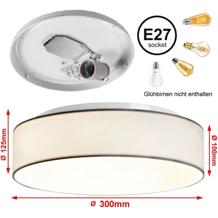 Zedelmaier Lampenschirm Deckenlampe Deckenleuchte mit Stoff-Lampenschirm, Wohnzimmerlampe Schlafzimmer Kinderzimmer Flur Lampe – Bild 3