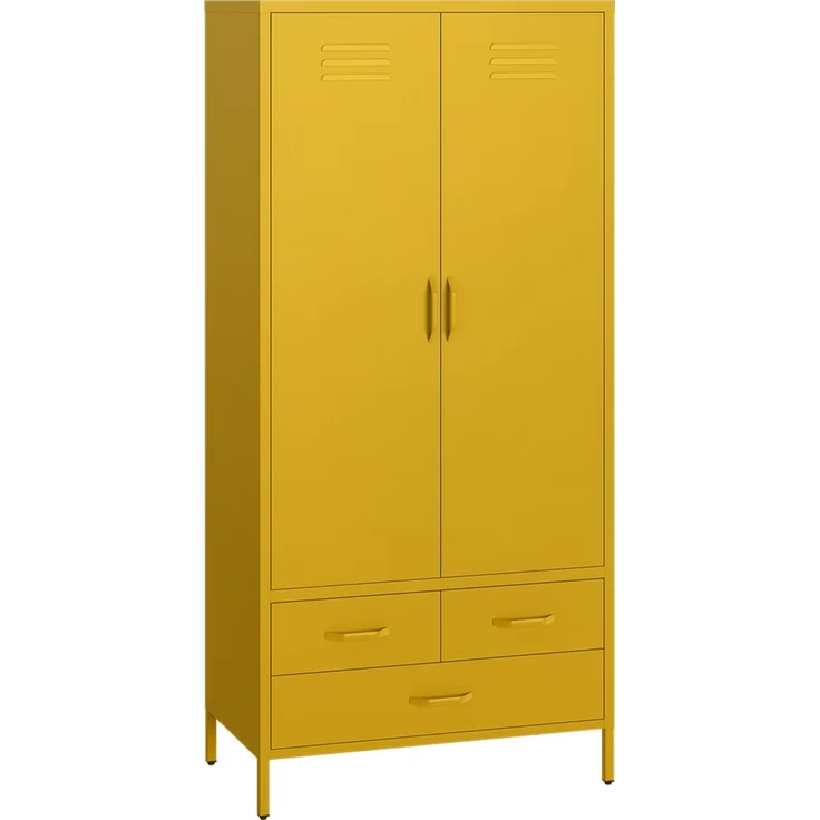 skølm 'Atria' Kleiderschrank mit 3 Schubladen, Metall, 170x45x80 cm, senfgelb, Garderobe mit 4 Fächern und 2 Kleiderstangen – Bild 2