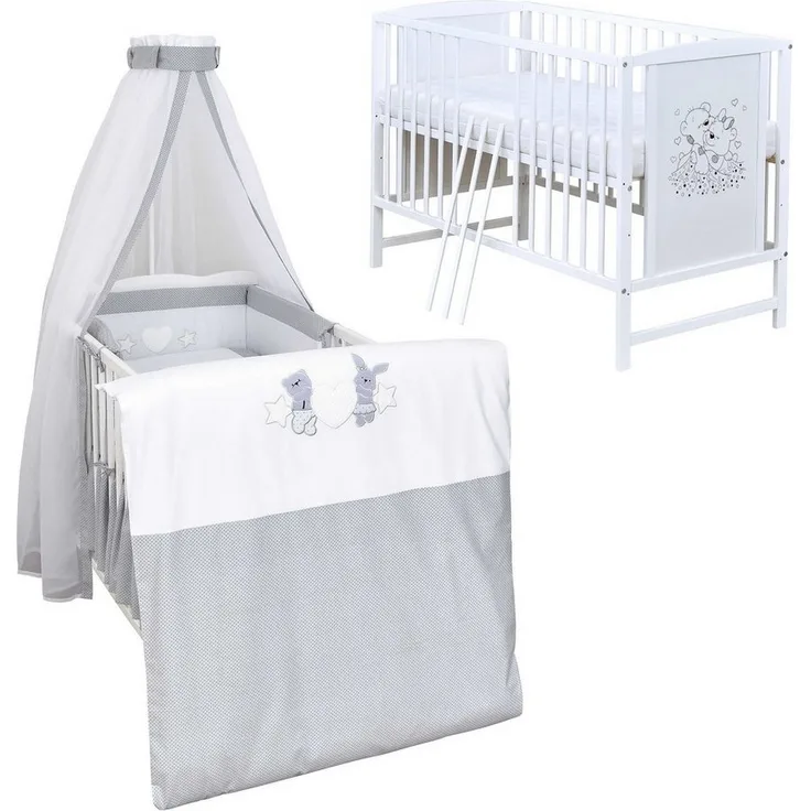 Baby-Delux Komplettbett Babybett Mia Komplettset, 10-tlg, Kinderbett 60x120 cm weiß, Bettset verschiedene Designs