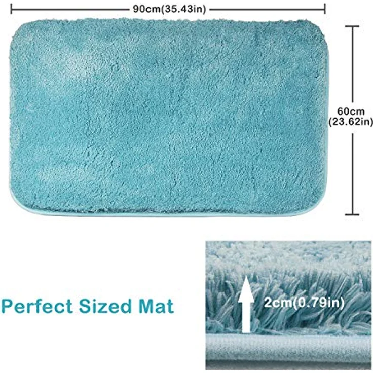 FCSDETAIL rutschfeste, Hochflor Badteppiche 60X90 cm, Maschinenwaschbare Badematte, Badvorleger mit Wasserabsorbierenden, Weichen Mikrofasern für Badewanne, Dusche und Badezimmer (Türkis) – Bild 4