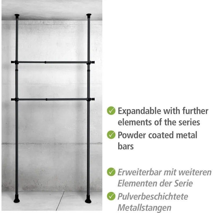 Wenko 'Herkules' ausziehbare Kleiderstange, Pulverbeschichteter Stahl schwarz, 70 x 70 x 30 cm – Bild 11