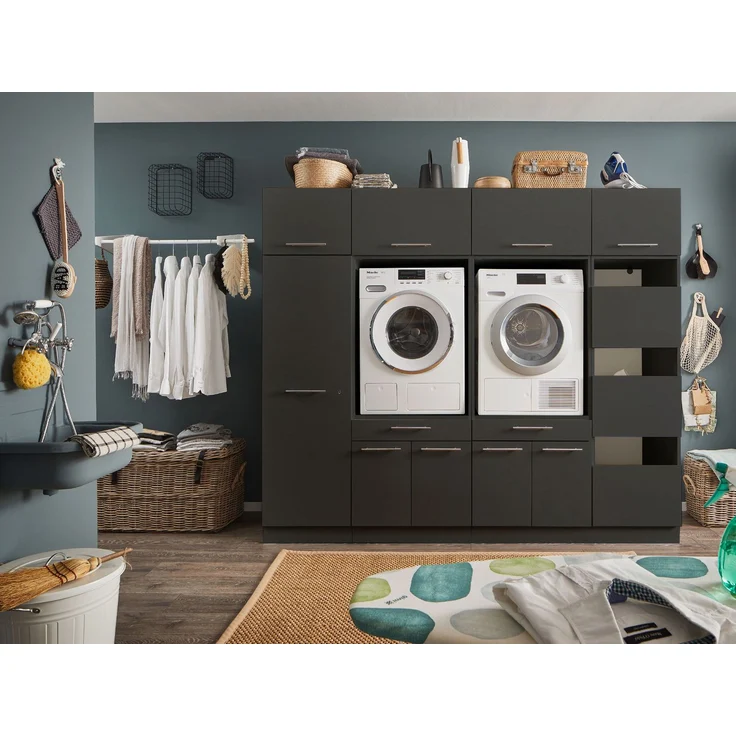 Wäscheschrank Laundry / Laundreezy, Holzwerkstoff, Anthrazit, 50 x 162 x 68 cm – Bild 2