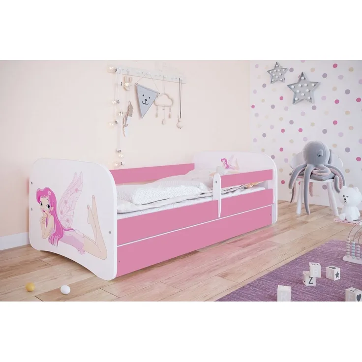 Kocot Kids 'Fee mit Flügeln' Einzelbett pink/weiß 80x160 cm inkl. Rausfallschutz, Matratze, Schublade und Lattenrost