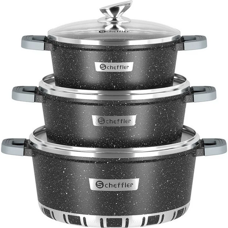 Scheffler Topf-Set 6/8-tlg Kochtopf Set Induktions Antihaftbeschichtung Töpfe Set, Aluminium (Töpfe in mehreren Größen, Topfset), Aluminium Topf