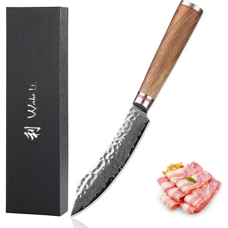Wakoli Steakmesser Nussbaum Damastmesser I 12,5 cm Klinge I Nussbaumholzgriff – Bild 5