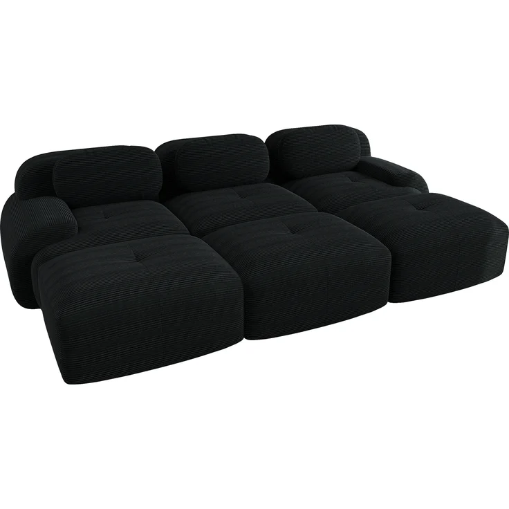 Modulares 3-Sitzer-Sofa mit 3 Hockern aus Cordstoff,montagefreie Lieferung haustierfreundlich ultra-breite Armlehnen 32D hochelastische Polsterung für Wohnzimmer und Heimkino,Cordstoff,Black, – Bild 5