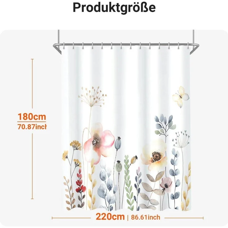 Lerores Duschvorhang 220x180cm Blumen Pflanze Saum Antischimmel Textil – Bild 6