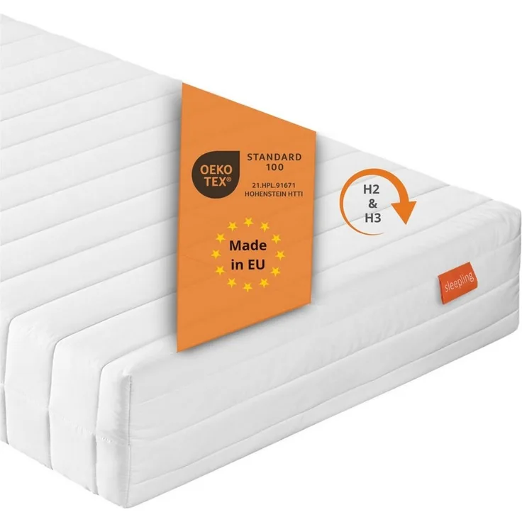 Kaltschaummatratze mit 7-Zonen und zwei unterschiedlich festen Liegeseiten, sleepling, beidseitig nutzbar (H2/H3), ergonomisch optimiert & atmungsaktiv