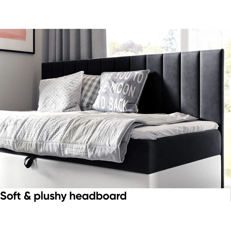 MEBLINI Kinderbett mit Bettkasten MAYA 2 100x200 – H3/Schwarz Samt Gepolstert Einzelbett mit Matratze - Polsterbett mit Stauraum - Bett mit Kopfteil – Stauraumbett – Bild 3