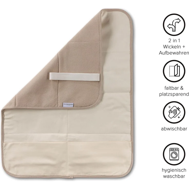 Hofbrucker® Windeltasche mit Wickelunterlage für unterwegs, faltbare Wickelclutch mit Organizer für Windeln & Feuchttücher, Abwischbar, Must Have für die Baby Erstausstattung (Taupe) – Bild 10