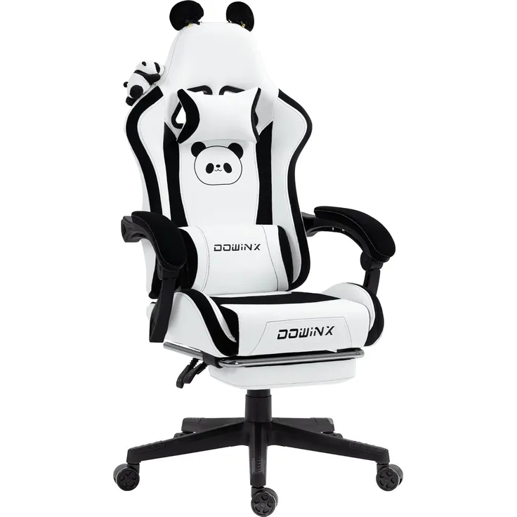 Dowinx Gaming Stuhl - Süße Panda Edition - Ergonomischer Computerstuhl mit Hoher Rückenlehne und Lendenwirbelstütze, PU-Leder, Fußstütze, Panda