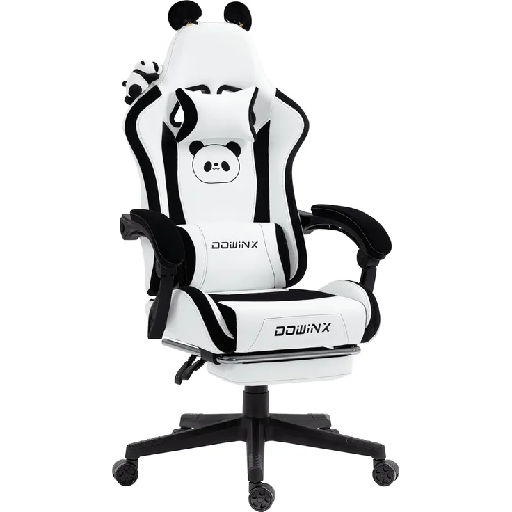 Dowinx Gaming Stuhl - Süße Panda Edition - Ergonomischer Computerstuhl mit Hoher Rückenlehne und Lendenwirbelstütze, PU-Leder, Fußstütze, Panda – Bild 1