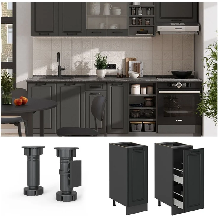 Apothekerschrank R-Line Anthrazit Landhaus 30 cm ohne Arbeitsplatte Vicco – Bild 2