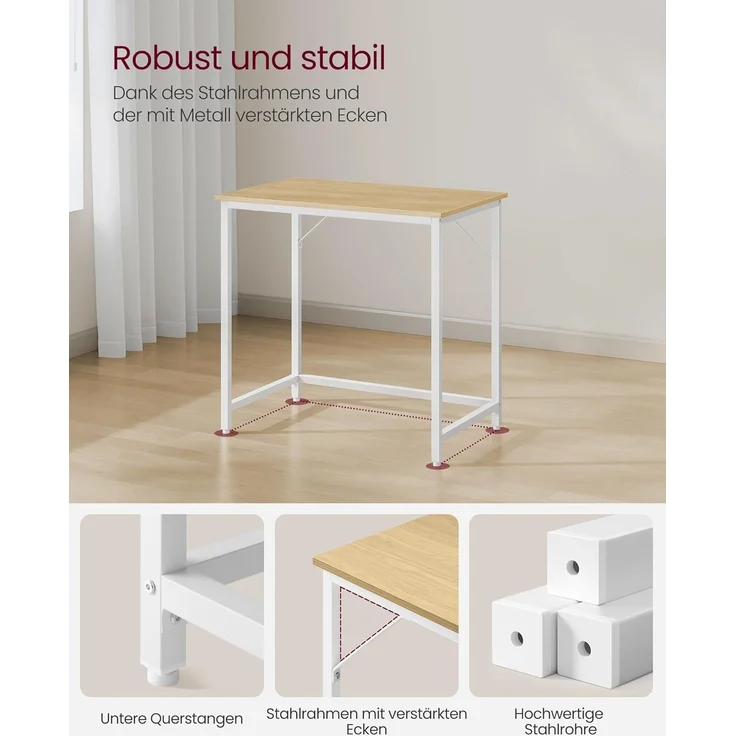 Vasagle Schreibtisch, Computertisch, Bürotisch, für Arbeitszimmer, Schlafzimmer, 50 x 80 x 76 cm, natureichenfarben-perlweiß LWDDE038W70 – Bild 3
