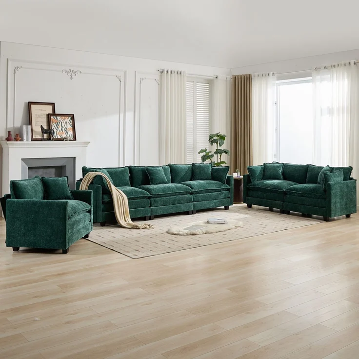 ZUBALIYA Sofa mit LED - Beleuchtung, mit Chenille - Bezug, mit Cordbezug, modular aufgebaut, aus Chenille, für Wohnzimmer und Apartments – Bild 17