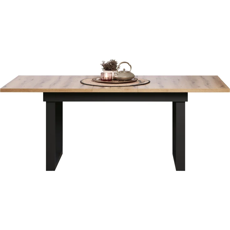 trendteam smart living - Universal - Esstisch - Schwarz/Evoke Eiche - ausziehbarer Esszimmertisch mit Metallfüßen - (BxHxT) 160-200 x 76 x 80 cm - Tisch geeignet für Küche, ESS- oder Wohnzimmer – Bild 8
