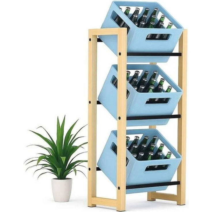 DanDiBo Standregal Getränkekistenregal für 3 Kisten aus Bambus und Metall – Bild 4