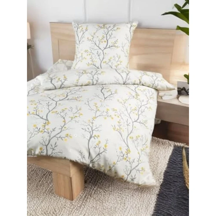 soma Bettwäsche Mikrofaser 135x200 80x80 weiß grau gold Kirschblüten sale, Microfaser, 2 teilig, Ideal für Frühling Sommer Reißverschluss absolut bügelfrei ganzjährig – Bild 5