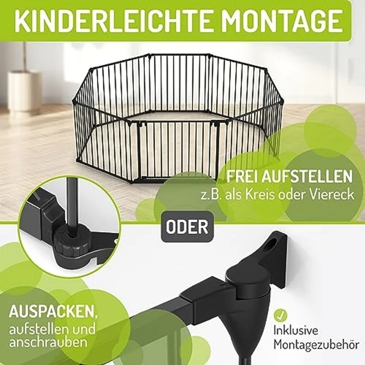 BOMI Türschutzgitter Absperrgitter Milo 100–525 cm, Raumtrenner, Laufstall Metall (sicherheitsgeprüftes Gitter, flexibel & erweiterbar), Schutzgitter Baby zum Anschrauben oder Aufstellen, Schwarz – Bild 3